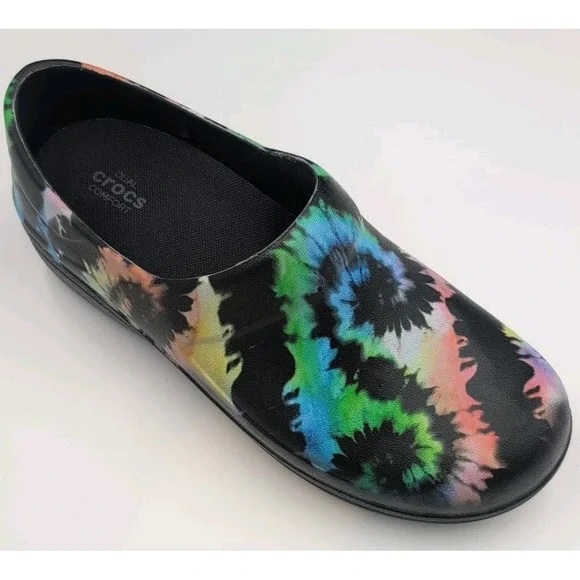Crocs Neria Pro II Graphic Work Clogs Slip Resistant Tie Dye Women's Sz 9 W NWOB - Picture 6 of 16